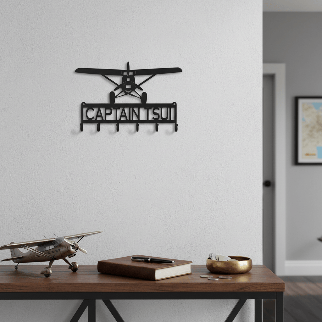 Rusty Rooster Fabrication & Design Home Decor Prop Plane Metal Key Holder with Personalized Text Field (L26)