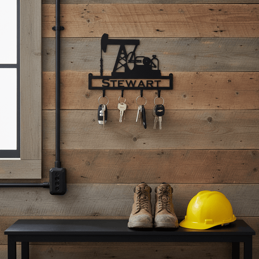 Rusty Rooster Fabrication & Design Home Decor Pumping Unit Key Holder with Personalized Text Field (F23)