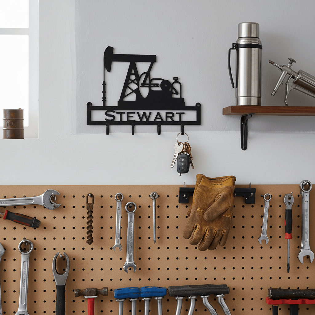 Rusty Rooster Fabrication & Design Home Decor Pumping Unit Key Holder with Personalized Text Field (F23)