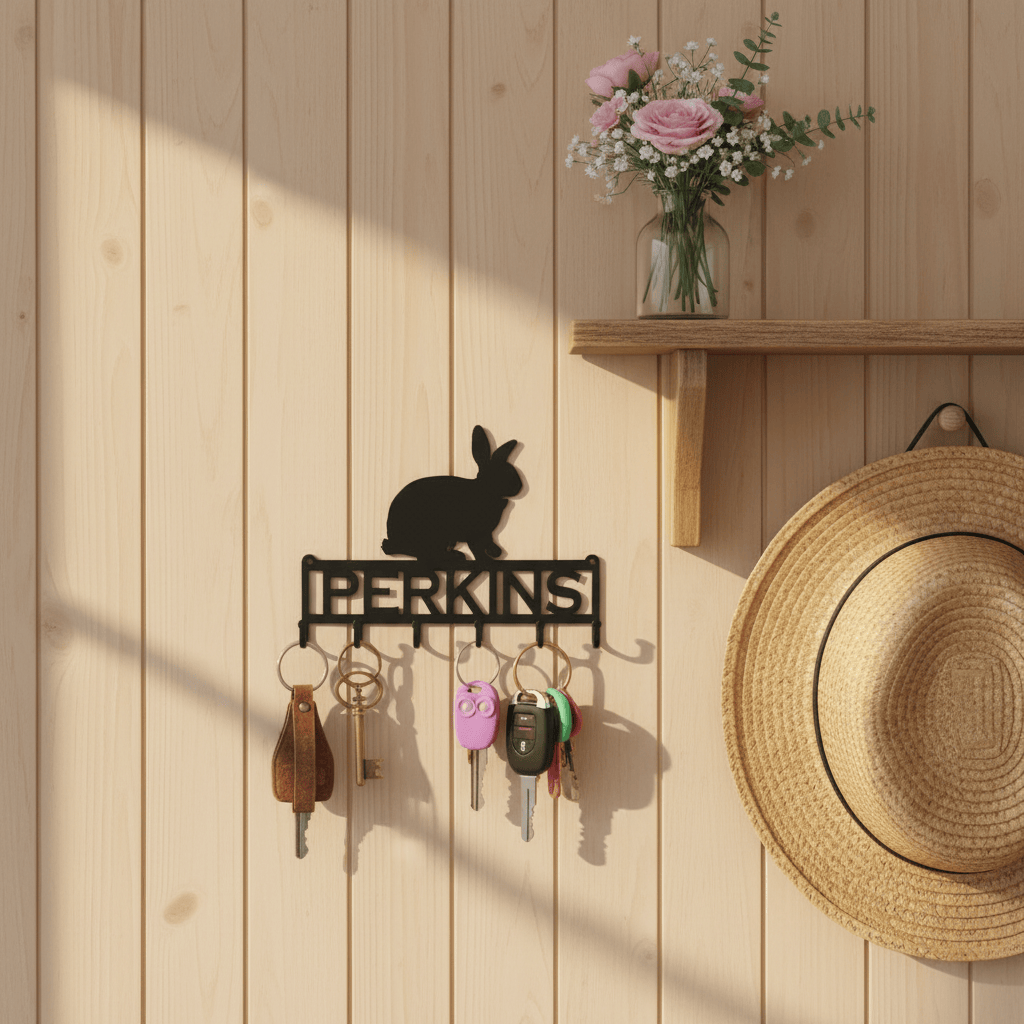 Rusty Rooster Fabrication & Design Home Decor Rabbit Key Holder with Personalized Text Field (N29)
