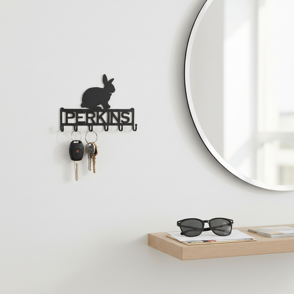 Rusty Rooster Fabrication & Design Home Decor Rabbit Key Holder with Personalized Text Field (N29)