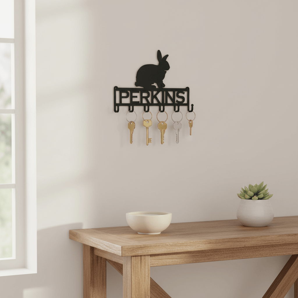 Rusty Rooster Fabrication & Design Home Decor Rabbit Key Holder with Personalized Text Field (N29)