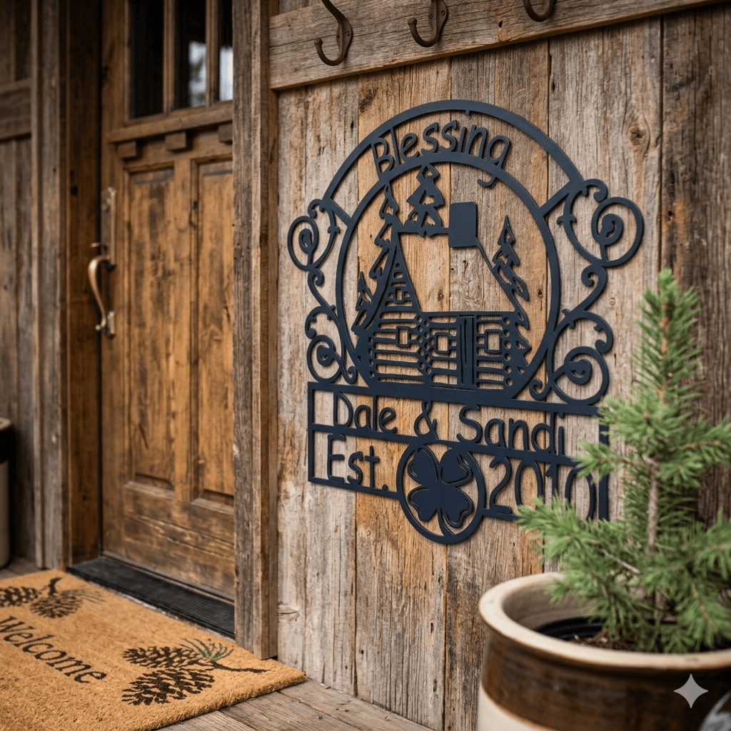 Ranch Sign with Personalized Text Field Log Home Design