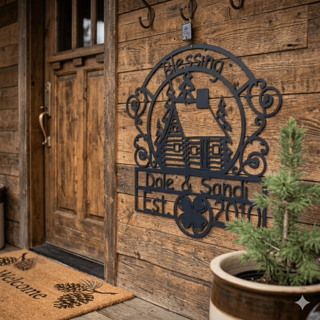 Ranch Sign with Personalized Text Field Log Home Design