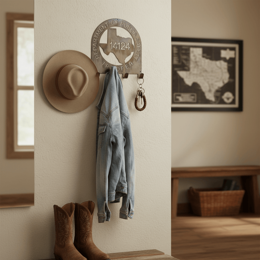 Texas State Tropper Wall-Mounted Hat Display Rack - Rusty Rooster Metal ...