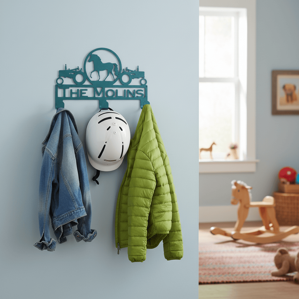 Rusty Rooster Fabrication & Design Home Decor Tractors and Horse Hat/Coat Rack with Personalized Text (K21)