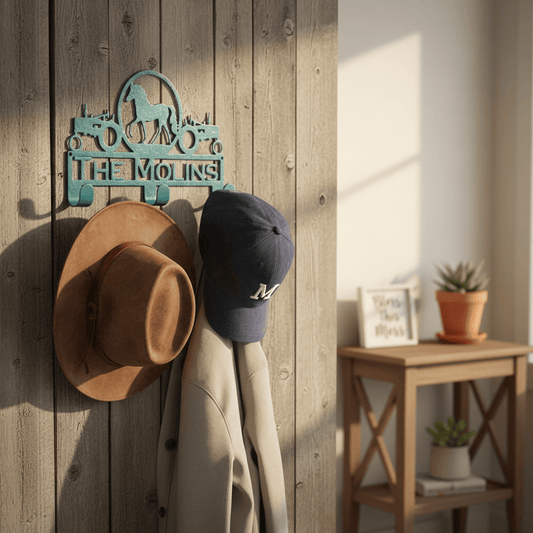 Rusty Rooster Fabrication & Design Home Decor Tractors and Horse Hat/Coat Rack with Personalized Text (K21)
