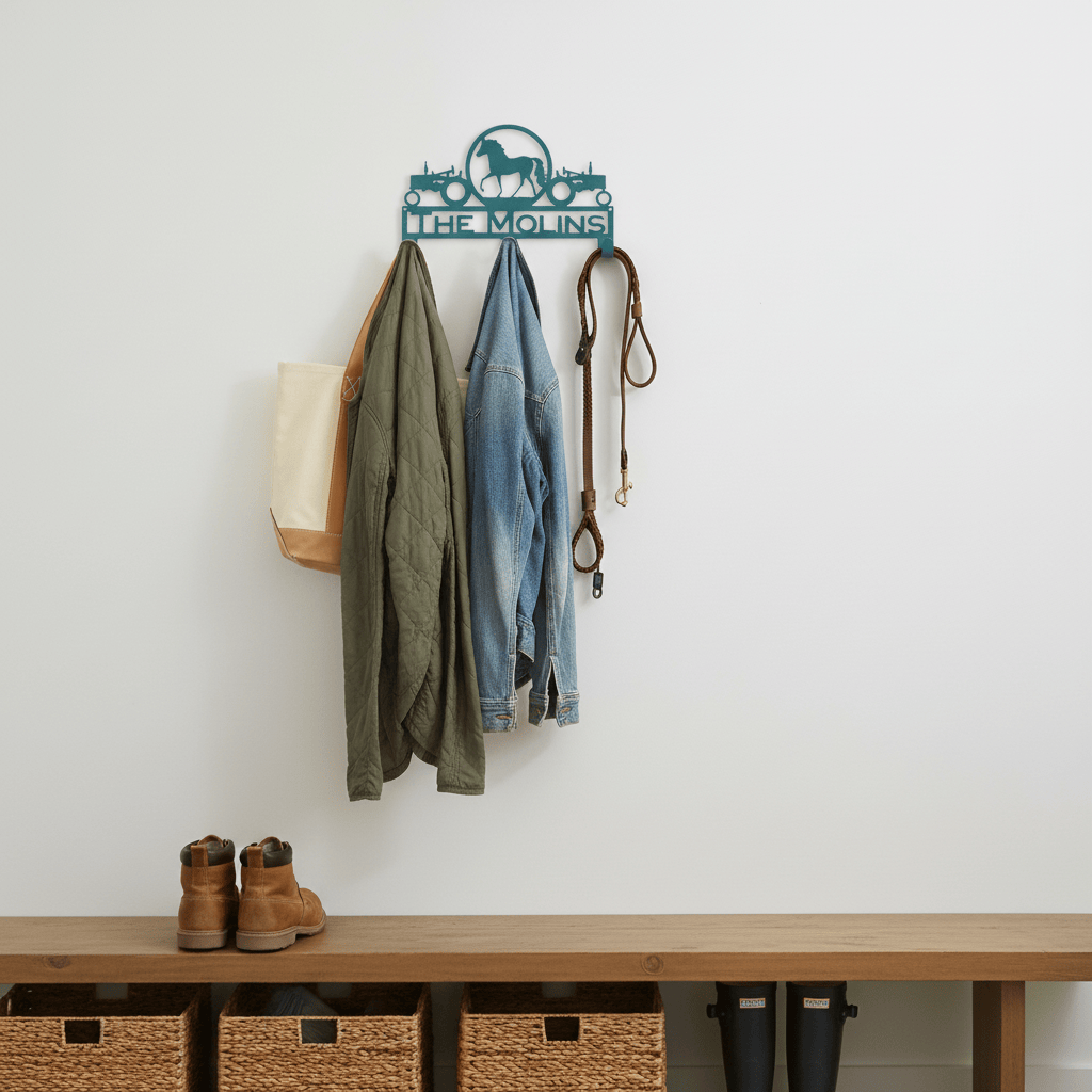 Rusty Rooster Fabrication & Design Home Decor Tractors and Horse Hat/Coat Rack with Personalized Text (K21)