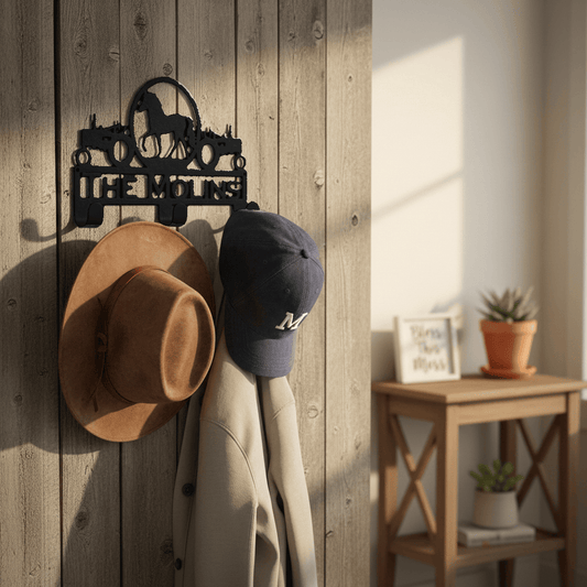 Rusty Rooster Fabrication & Design Home Decor Tractors and Horse Hat/Coat Rack with Personalized Text (K21)
