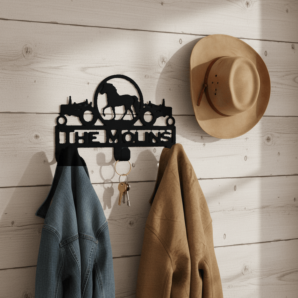 Rusty Rooster Fabrication & Design Home Decor Tractors and Horse Hat/Coat Rack with Personalized Text (K21)