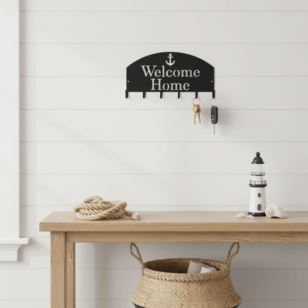 Rusty Rooster Fabrication & Design Home Decor Welcome Home Key Holder with Anchor (P22)