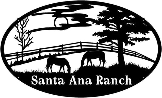 Rusty Rooster Fabrication & Design Horses Grazing in the Field Ranch Sign (E25)