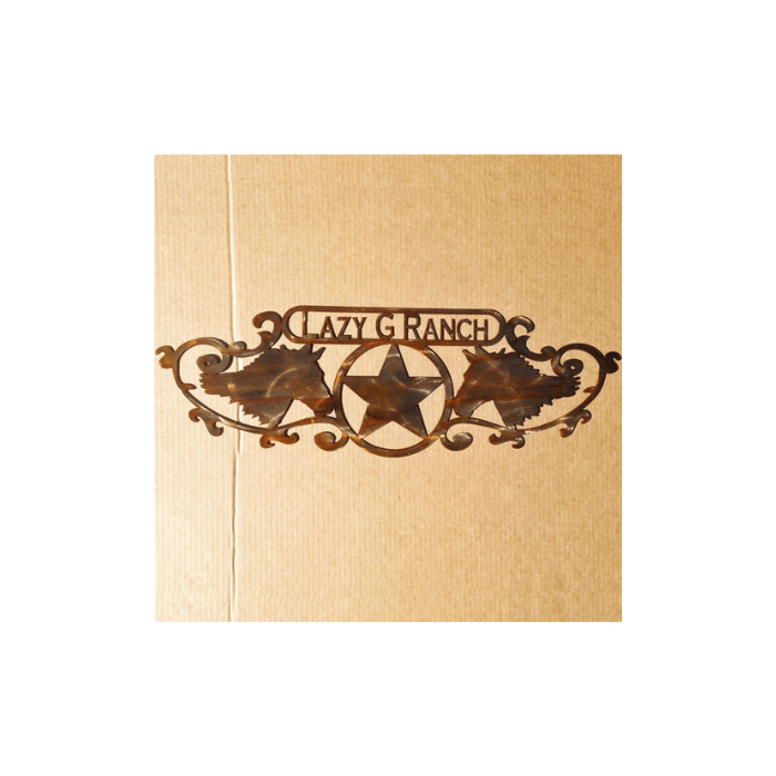 Rusty Rooster Fabrication & Design Horses with Texas star and custom text (Z13)