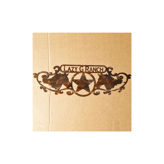 Rusty Rooster Fabrication & Design Horses with Texas star and custom text (Z13)