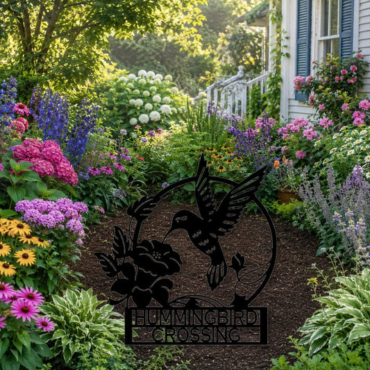 Rusty Rooster Fabrication & Design Hummingbird & Flower Metal Garden Stakes (A52)