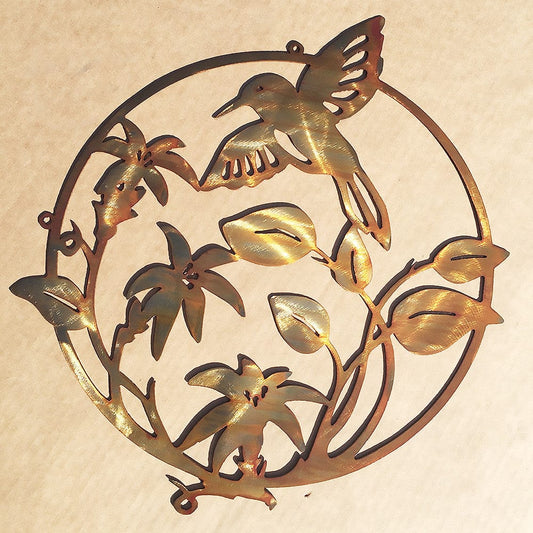 Rusty Rooster Fabrication & Design Hummingbird Flower Metal Wall Art  (D18)