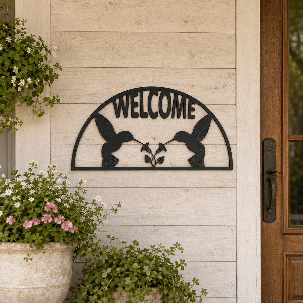 Rusty Rooster Fabrication & Design Hummingbirds & Flowers Welcome Metal Sign (C)