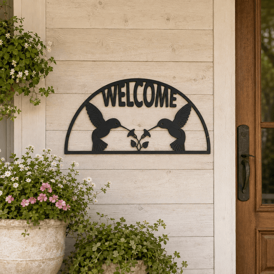 Rusty Rooster Fabrication & Design Hummingbirds & Flowers Welcome Metal Sign (C)