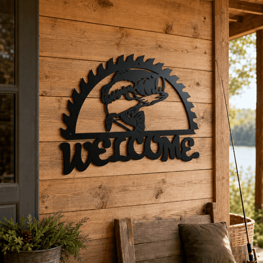 Rusty Rooster Fabrication & Design Jumping Bass Welcome Metal Sign (B65)