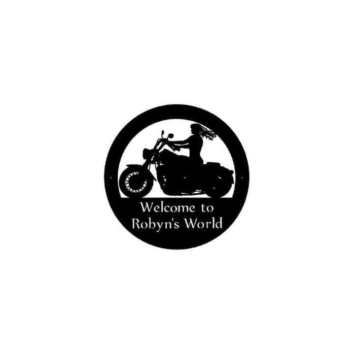 Rusty Rooster Fabrication & Design Lady Motorcycle Rider witrh custom text (U8)