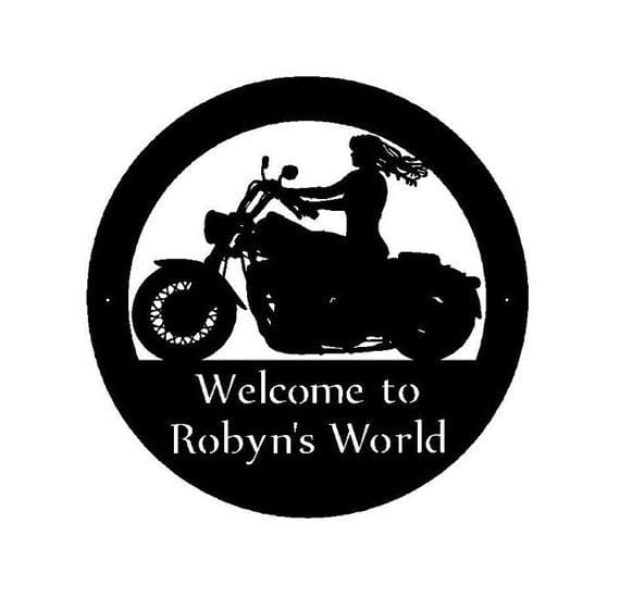 Rusty Rooster Fabrication & Design Lady Motorcycle Rider witrh custom text (U8)