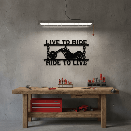 Rusty Rooster Fabrication & Design Live to ride motorcycle sign with custom text (Z17)