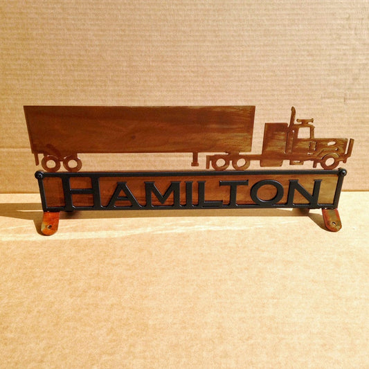 Rusty Rooster Fabrication & Design Mail Box Topper with Tractor & Trailer and Personalized Text on Both Sides  (Y24)