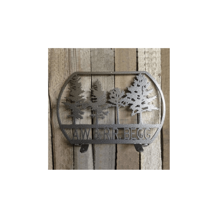 Rusty Rooster Fabrication & Design Mail Box Topper with Trees and Personalized Text Box (V24)