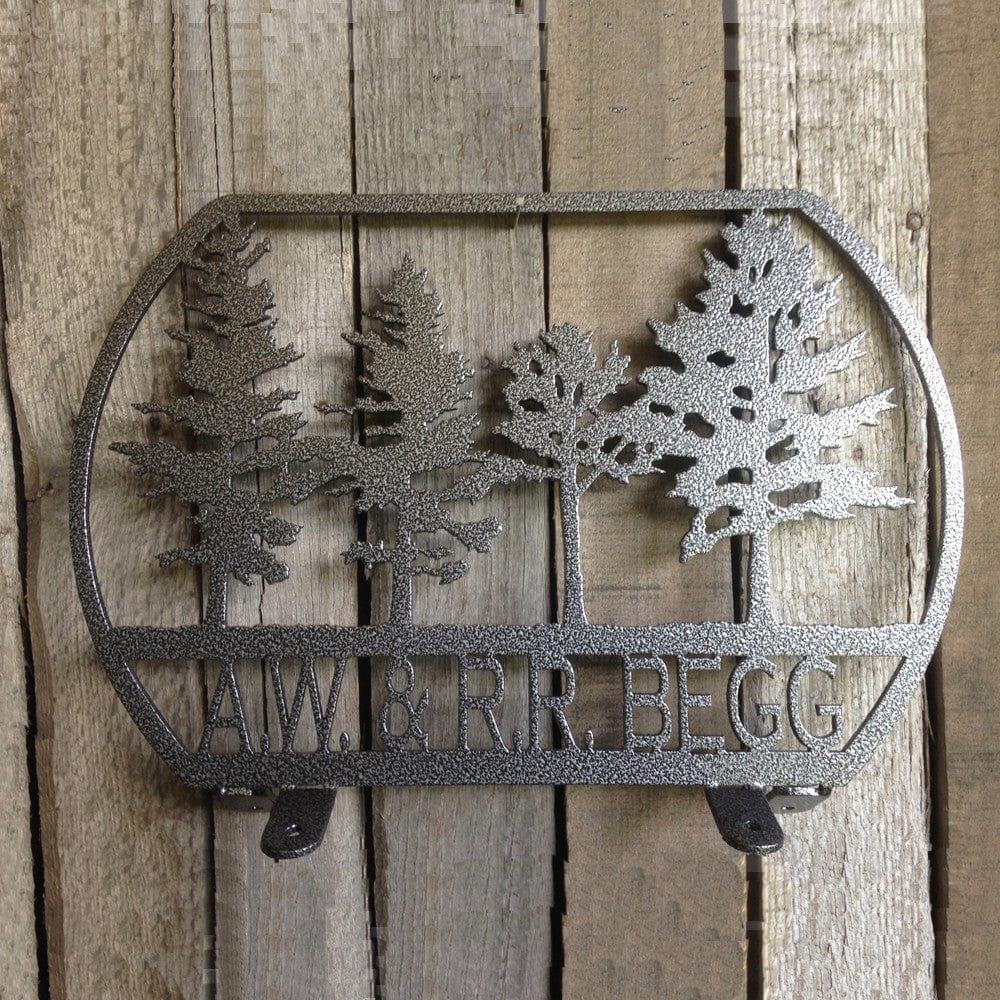 Rusty Rooster Fabrication & Design Mail Box Topper with Trees and Personalized Text Box (V24)
