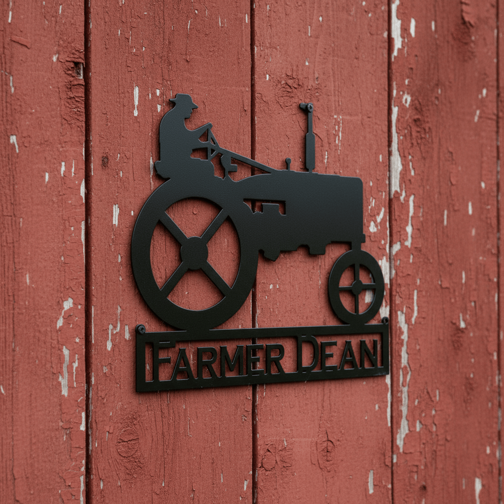 Rusty Rooster Fabrication & Design Man on Tractor Custom Name Metal Wall Art (H15)