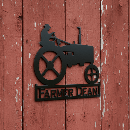 Rusty Rooster Fabrication & Design Man on Tractor Custom Name Metal Wall Art (H15)
