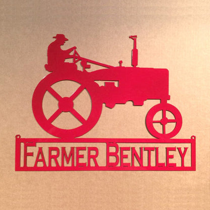 Rusty Rooster Fabrication & Design Man on Tractor Custom Name Metal Wall Art (H15)