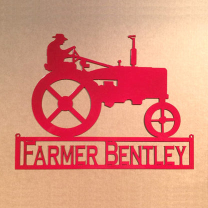 Rusty Rooster Fabrication & Design Man on Tractor Custom Name Metal Wall Art (H15)