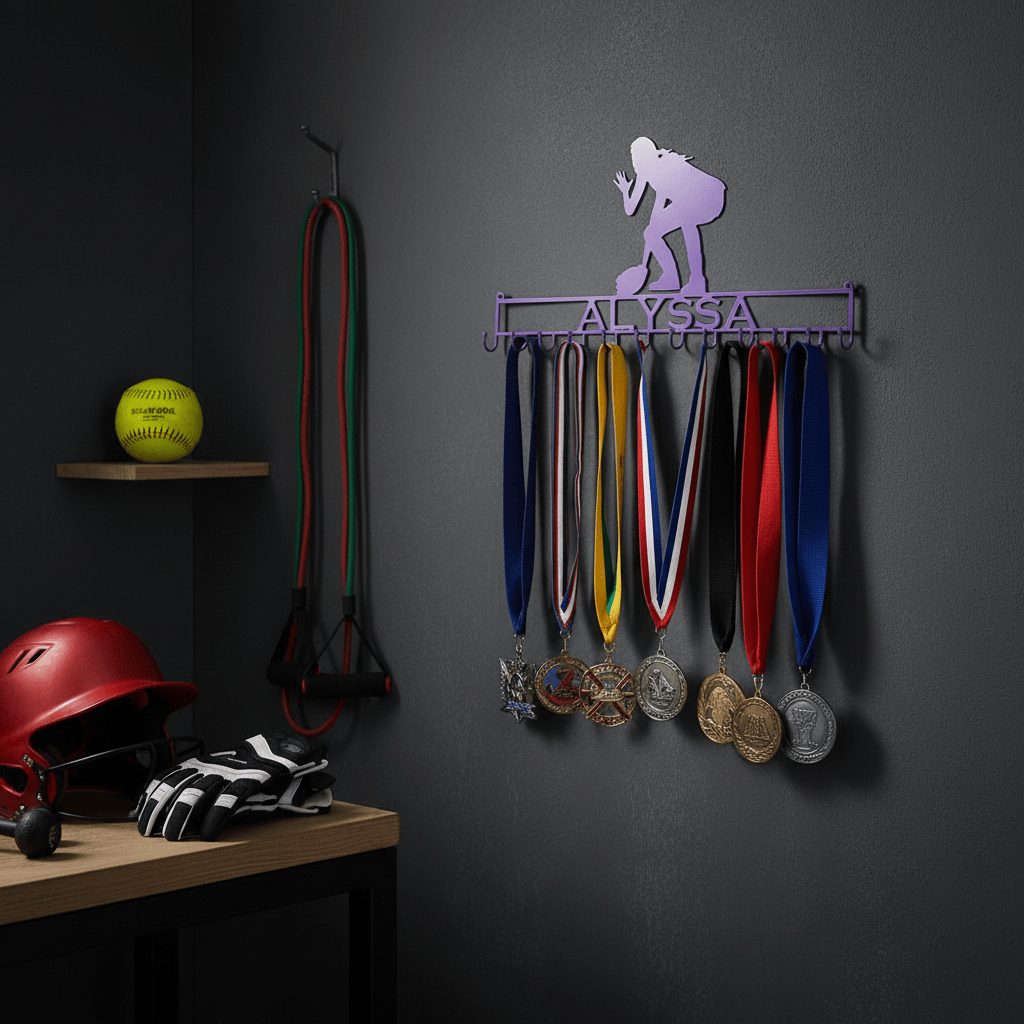 Rusty Rooster Fabrication & Design Medal Holder with Girl Softball Player (I19)