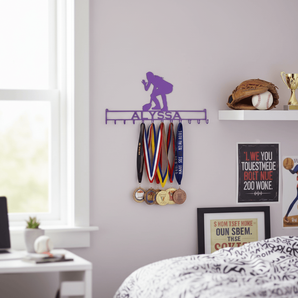 Rusty Rooster Fabrication & Design Medal Holder with Girl Softball Player (I19)