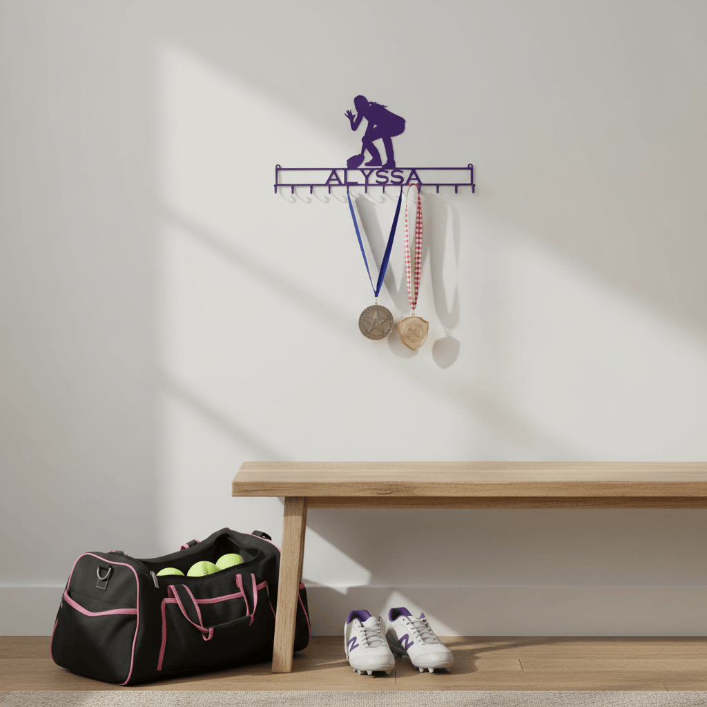 Rusty Rooster Fabrication & Design Medal Holder with Girl Softball Player (I19)