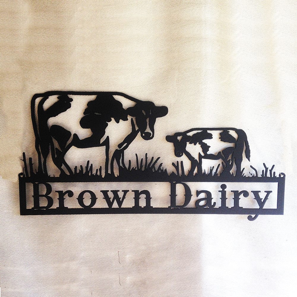 Rusty Rooster Fabrication & Design Metal Art Dairy Cows with Custom Text (A26)