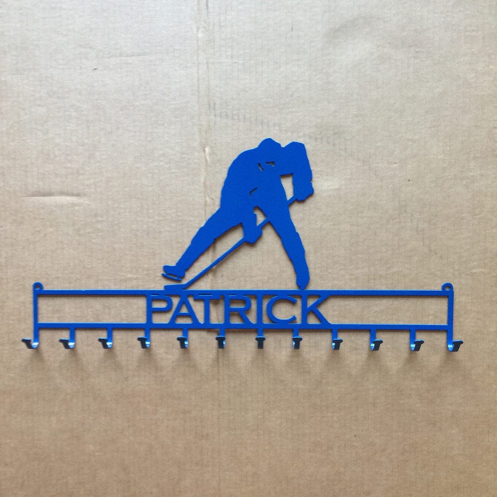 Rusty Rooster Fabrication & Design Metal Art Hockey Player Medal Rack with Custom Text (P18)