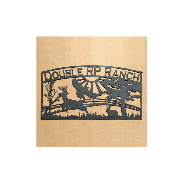 Rusty Rooster Fabrication & Design Metal Art Ranch Sign with Eagle, Buck, Rabbit, and Custom Text Field (A25)