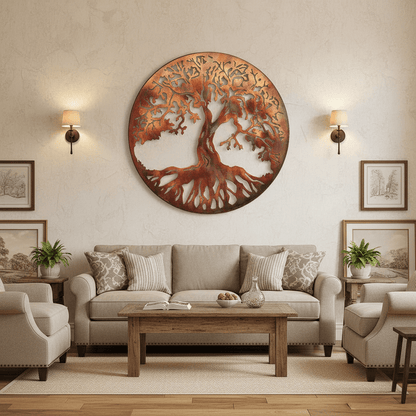Rusty Rooster Fabrication & Design Metal Art Tree Of Life 20" with 1" Ring to hold it away from the wall (D16)