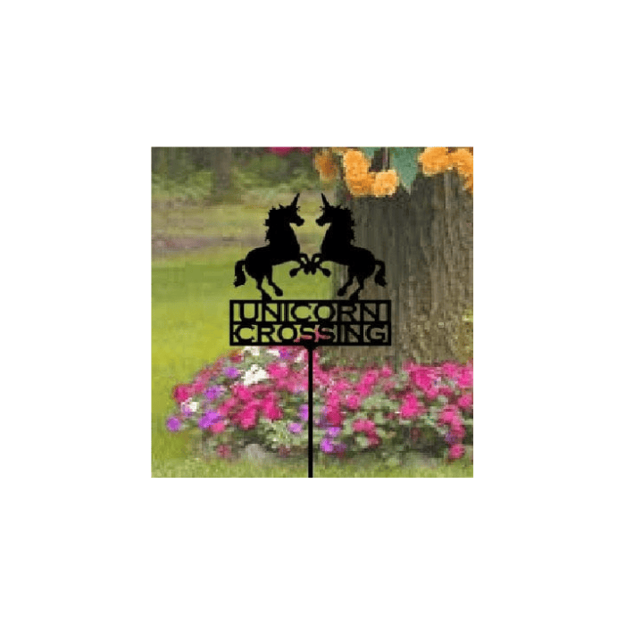Rusty Rooster Fabrication & Design Metal Art Unicorn Crossing Garden Stake (Z1)