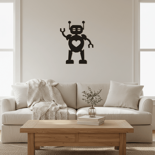 Rusty Rooster Fabrication & Design Metal Robot Wall Art With Heart (E2)