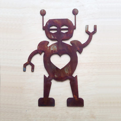 Rusty Rooster Fabrication & Design Metal Robot Wall Art With Heart (E2)