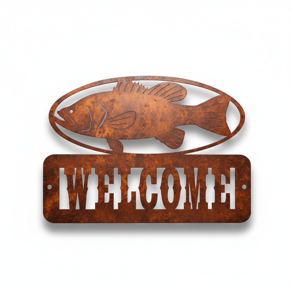 Rusty Rooster Fabrication & Design metal Sign Bass welcome ( Pkg of 4 ) ( A13 )