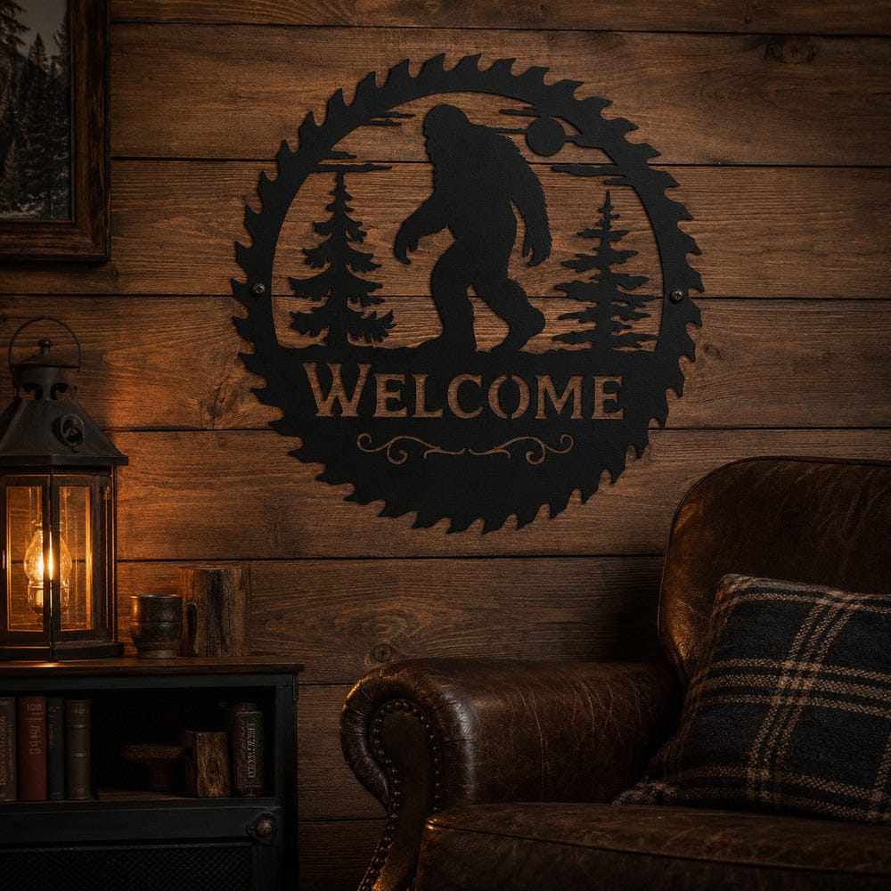 metal Sign Bigfoot Welcome Saw Blade Metal Sign – Cabin Decor