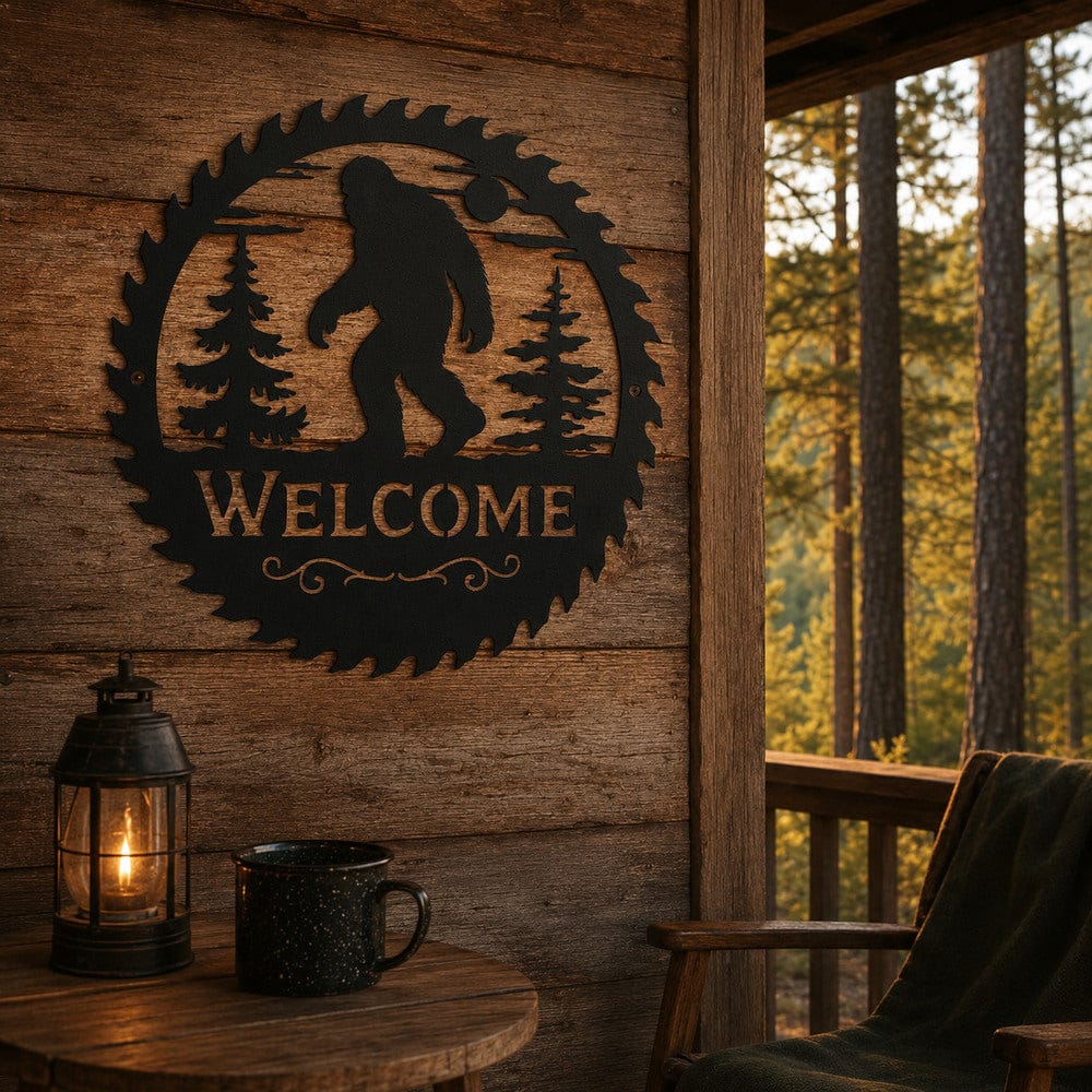 metal Sign Bigfoot Welcome Saw Blade Metal Sign – Cabin Decor