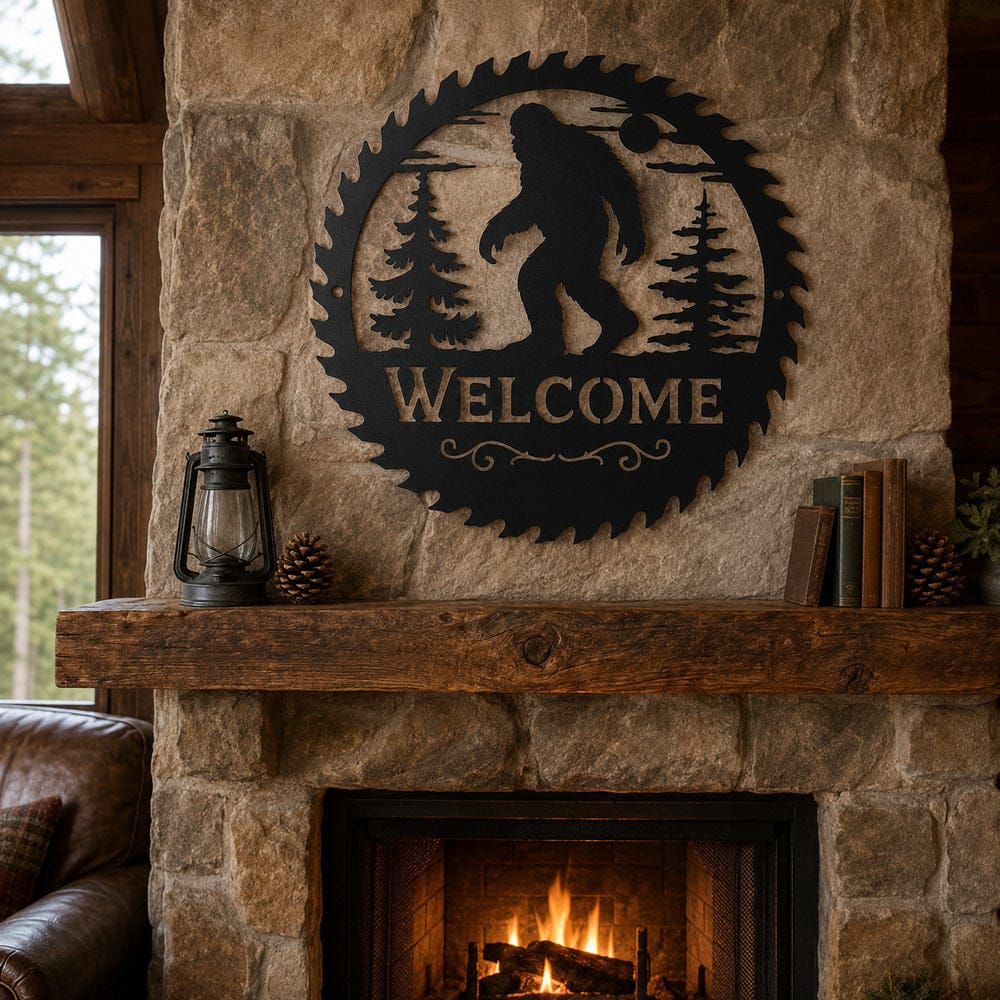 metal Sign Bigfoot Welcome Saw Blade Metal Sign – Cabin Decor