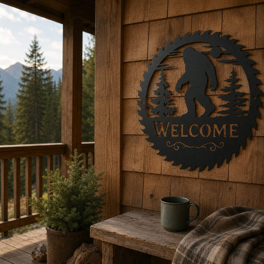 metal Sign Bigfoot Welcome Saw Blade Metal Sign – Cabin Decor