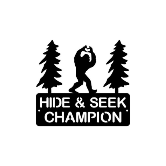 Rusty Rooster Fabrication & Design metal Sign BigFoot with Heart Hide & Seek Champion (Pkg of 4) ( A8 )
