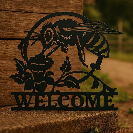 Rusty Rooster Fabrication & Design metal Sign "Bloom & Buzz – Personalized Metal Entryway Sign" (B74)